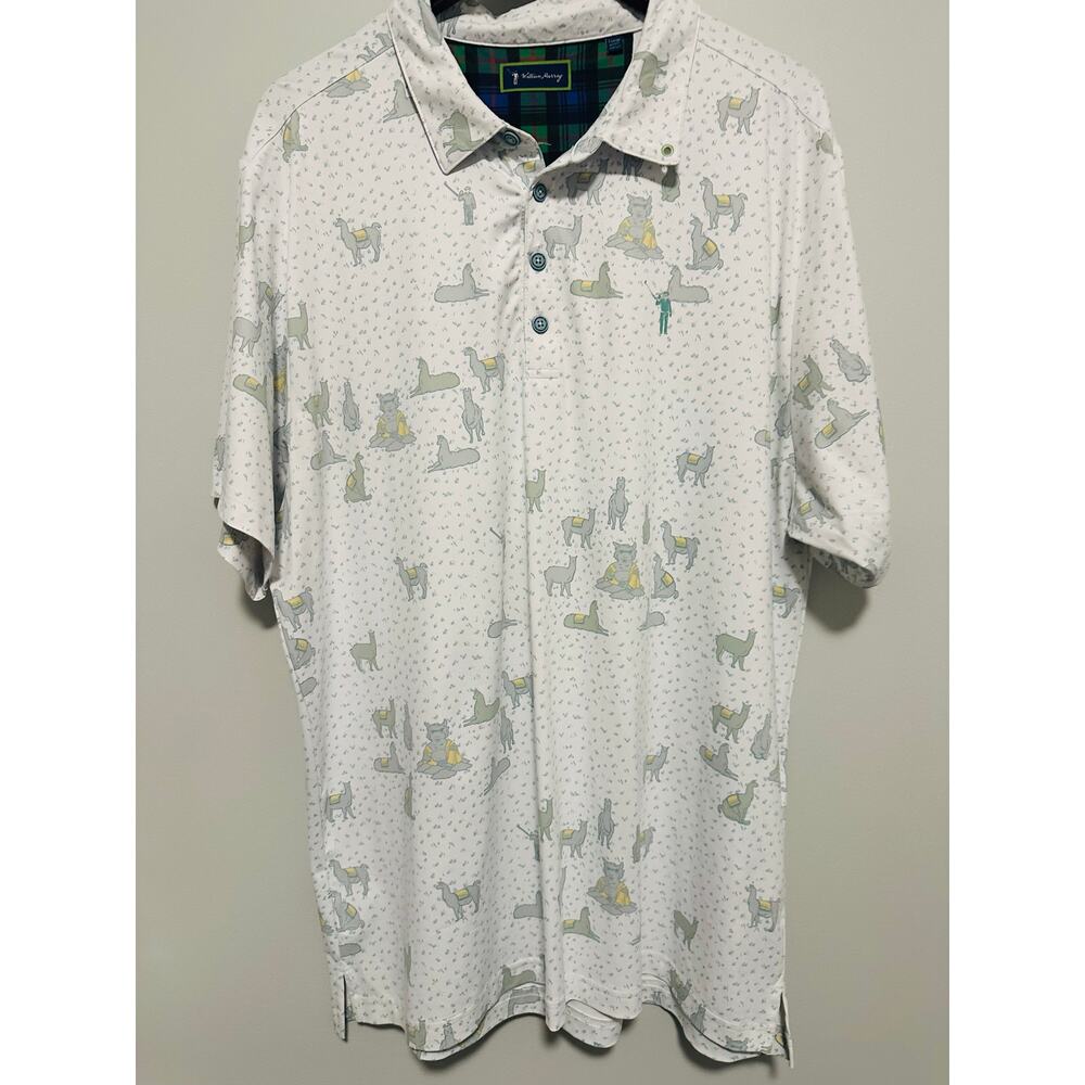 William Murray Golf XL Llama Alpaca Print Performance Polo White Novelty Shirt